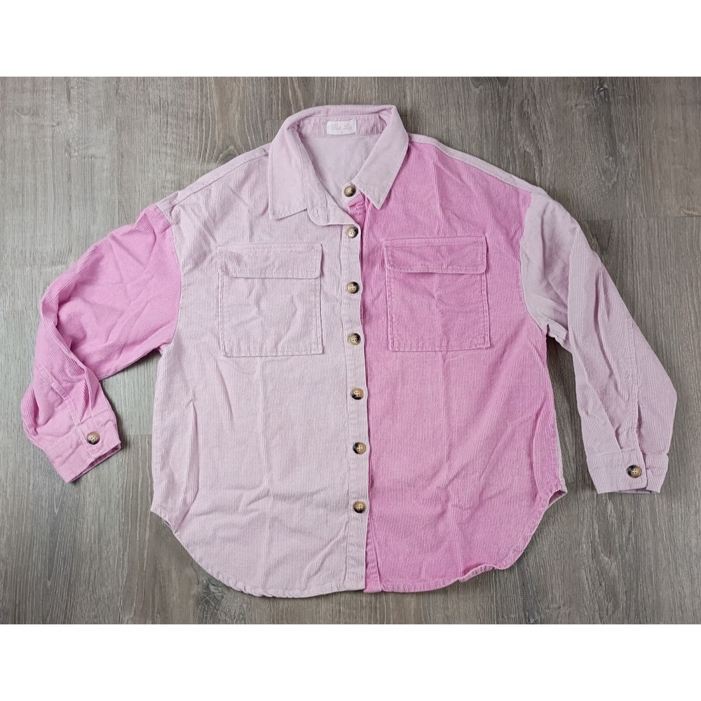 Pink Lily M Color Block Corduroy Shacket Women's Button Front Cotton Pockets